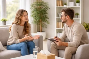 cognitive behavioral therapy session for bipolar depression treatment and emotional support