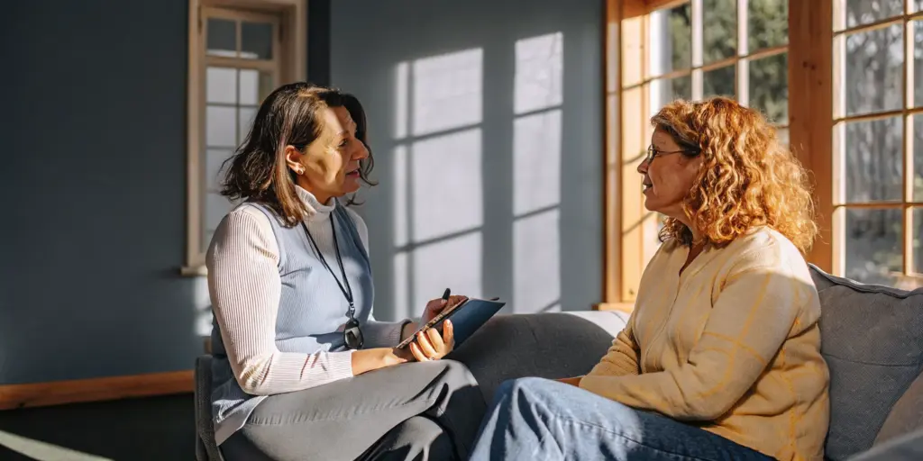 Clinician discussing anxiety and addiction treatment with a patient