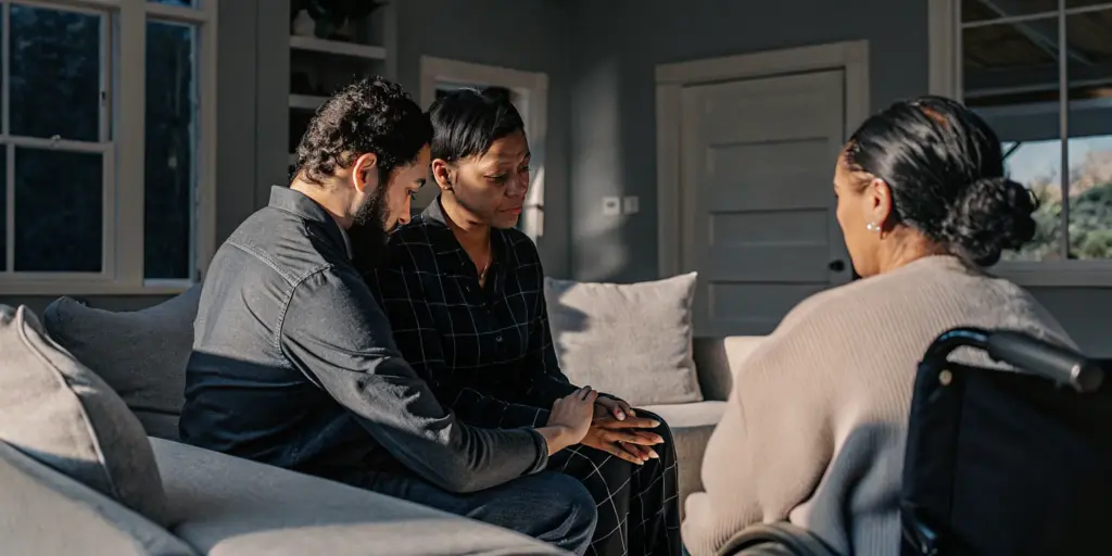 Family members having a compassionate conversation about treatment